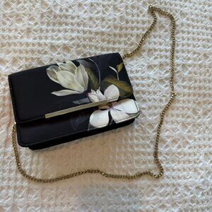 Ted Baker Black White Floral Shoulder Gold Chain Crossbody Bag
